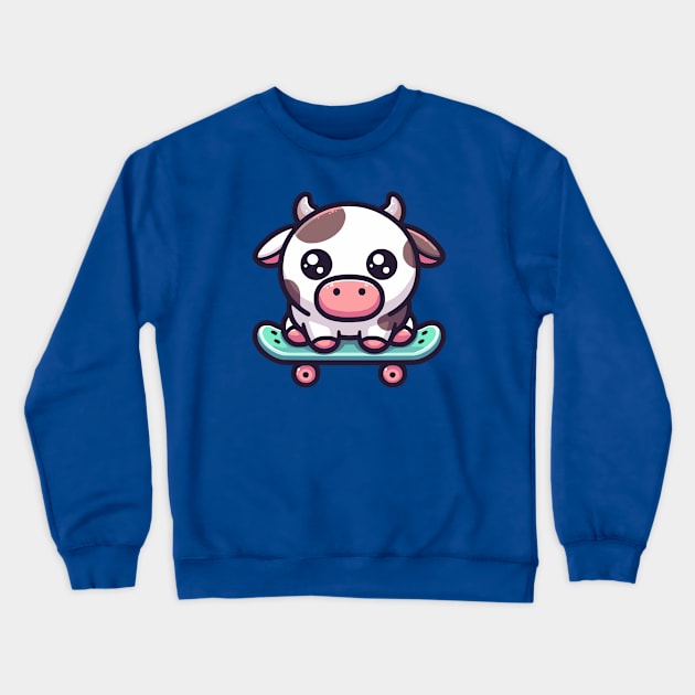 cow on a Skateboard Crewneck Sweatshirt by Mey Designs